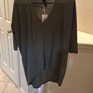Bobi Los Angeles Women's S Cotton Slub 3/4 Sleeve High Low Shirt Dark Gray New